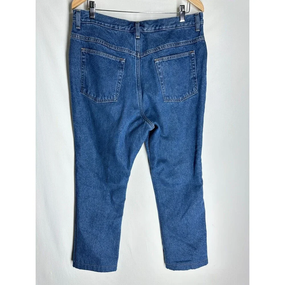 LL BEAN Womens Relaxed Fit Flannel Lined Jeans Size 18 Petite Blue Cotton